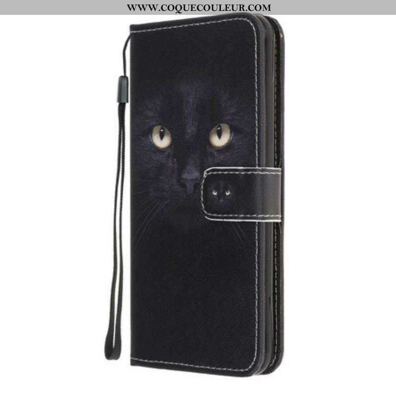 Housse Samsung Galaxy A52 4G / A52 5G / A52s 5G Yeux de Chat Noir à Lanière