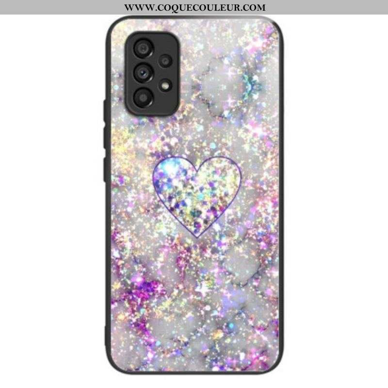 Coque Samsung Galaxy A53 5G Verre Trempé Coeur à Paillettes