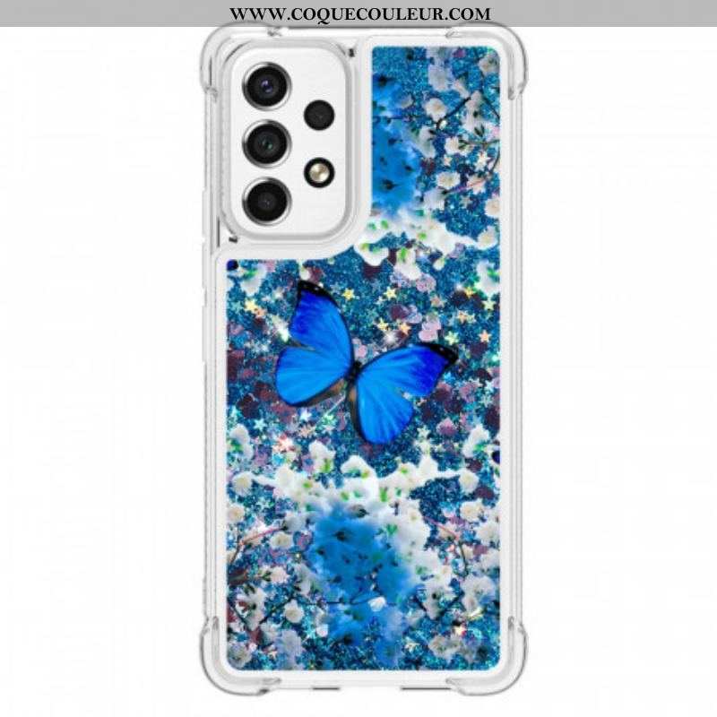 Coque Samsung Galaxy A53 5G Papillons Bleus Paillettes