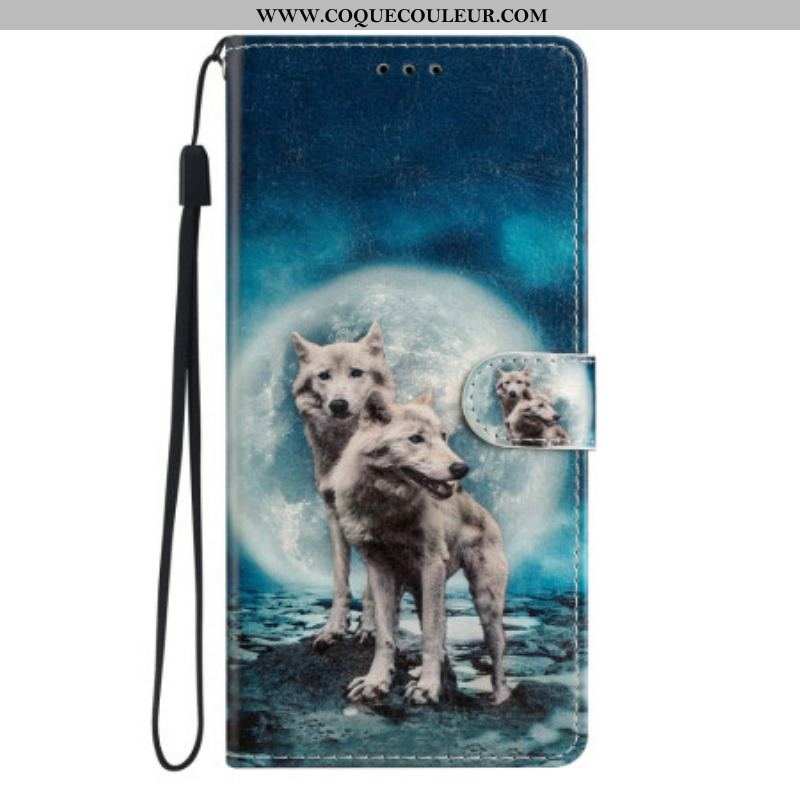 Housse Samsung Galaxy 54 5G Loup sous Lune avec Lanière