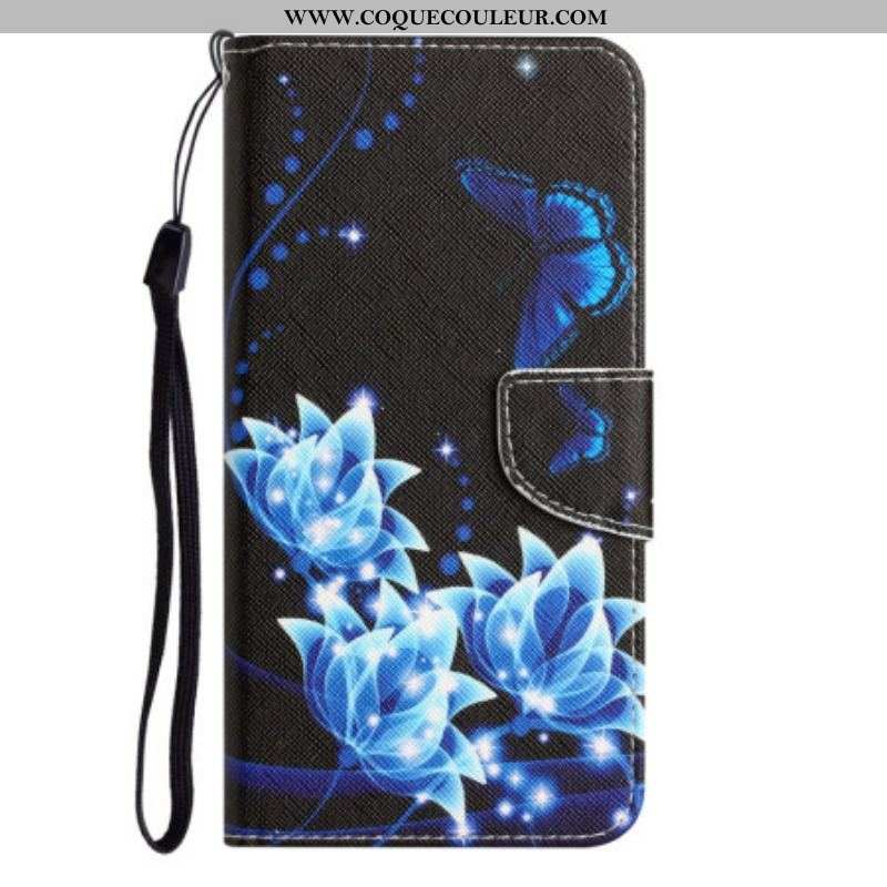 Housse Samsung Galaxy A54 5G Papillons La Nuit à Lanière