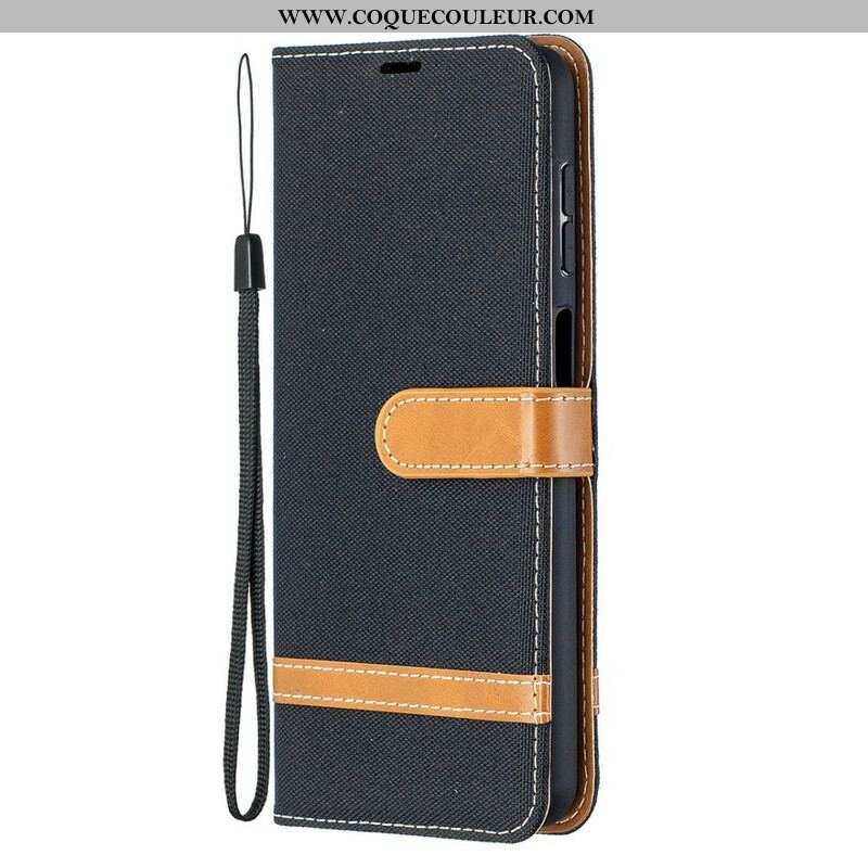 Housse Samsung Galaxy A12 / M12 Tissu et Effet Cuir à Lanière