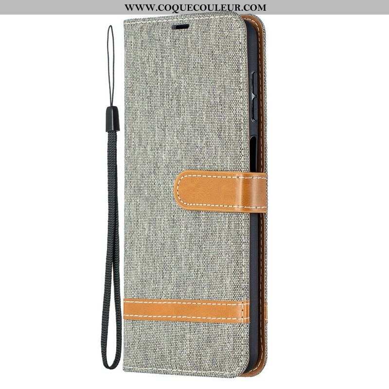 Housse Samsung Galaxy A12 / M12 Tissu et Effet Cuir à Lanière
