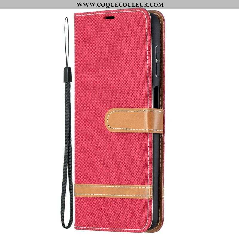 Housse Samsung Galaxy A12 / M12 Tissu et Effet Cuir à Lanière