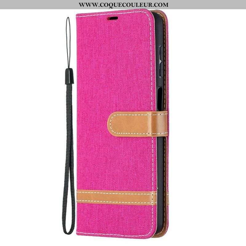 Housse Samsung Galaxy A12 / M12 Tissu et Effet Cuir à Lanière