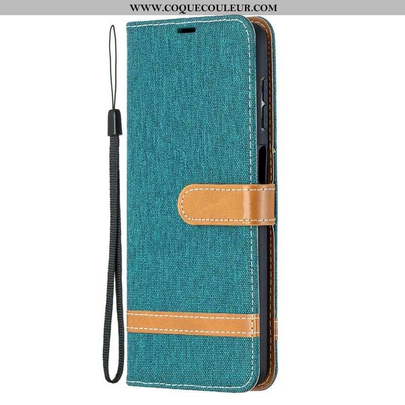 Housse Samsung Galaxy A12 / M12 Tissu et Effet Cuir à Lanière