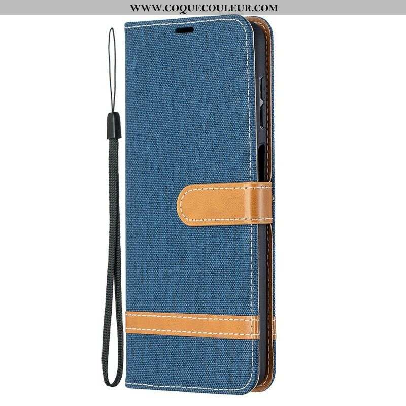 Housse Samsung Galaxy A12 / M12 Tissu et Effet Cuir à Lanière