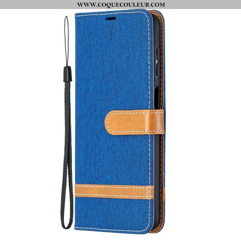 Housse Samsung Galaxy A12 / M12 Tissu et Effet Cuir à Lanière