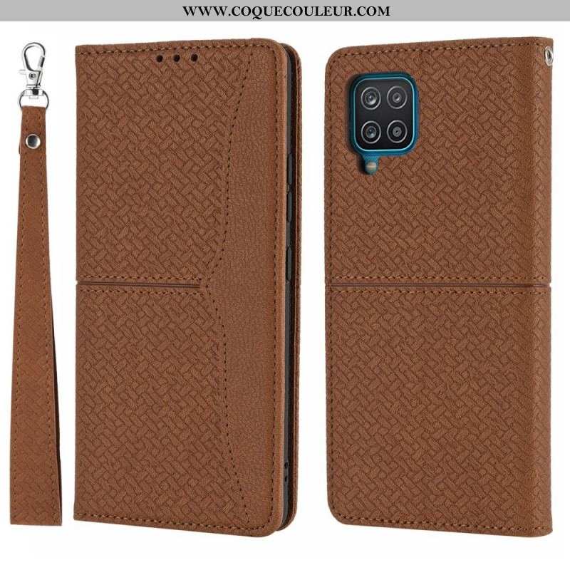 Flip Cover Samsung Galaxy A12 / M12 Style Cuir Tissée à Lanière