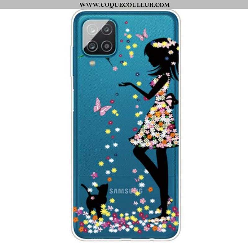 Coque Samsung Galaxy A12 / M12 Jolie Tête Fleurie