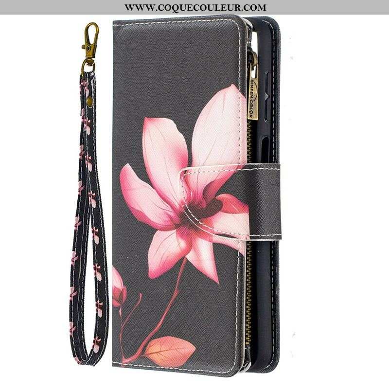 Housse Samsung Galaxy A12 / M12 Poche Zippée Fleur