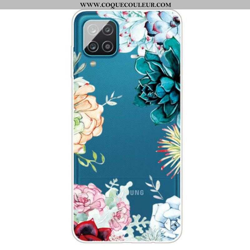 Coque Samsung Galaxy A12 / M12 Transparente Fleurs Aquarelle