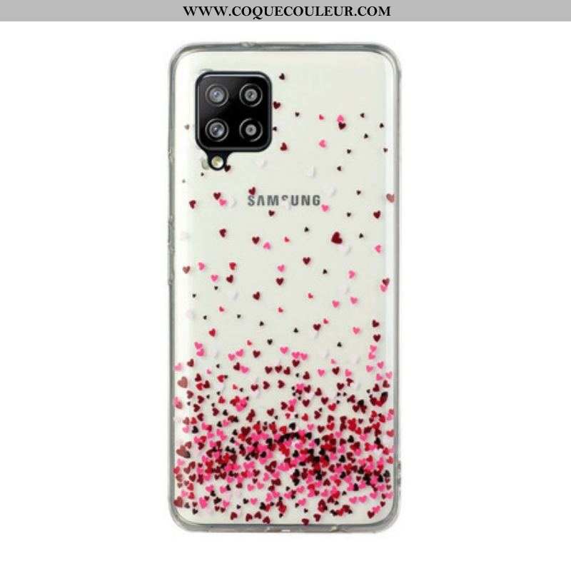 Coque Samsung Galaxy A12 / M12 Transparente Multiples Coeurs Rouges