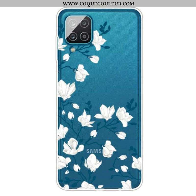 Coque Samsung Galaxy A12 / M12 Fleurs Blanches