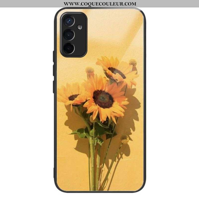 Coque Samsung Galaxy M13 Verre Trempé Fleurs de Soleil