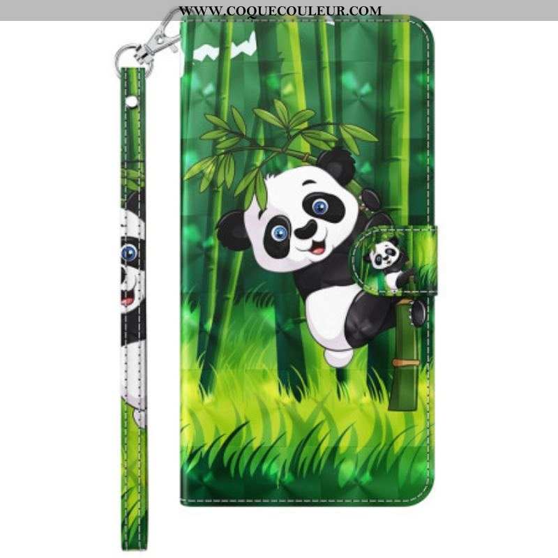 Housse Samsung Galaxy M13 Panda et Bambou avec Lanière