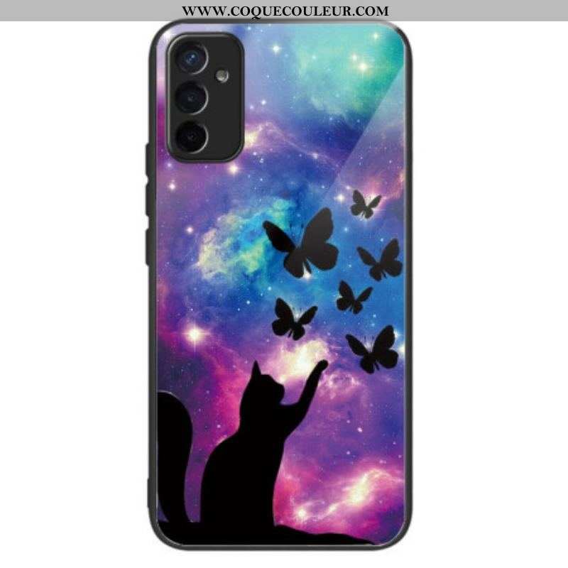 Coque Samsung Galaxy M13 Verre Trempé Chat et Papillons