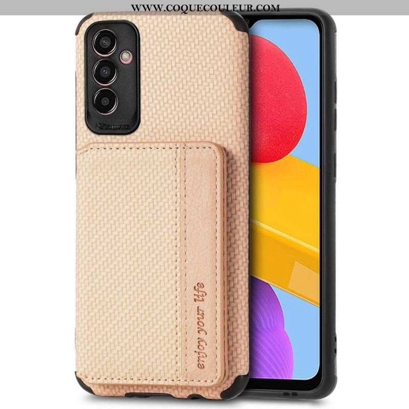 Coque Samsung Galaxy M13 Fibre de Carbone et Portefeuille Magnétique