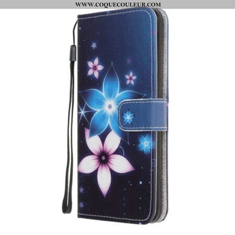 Housse Samsung Galaxy M21 Fleurs Lunaires à Lanière