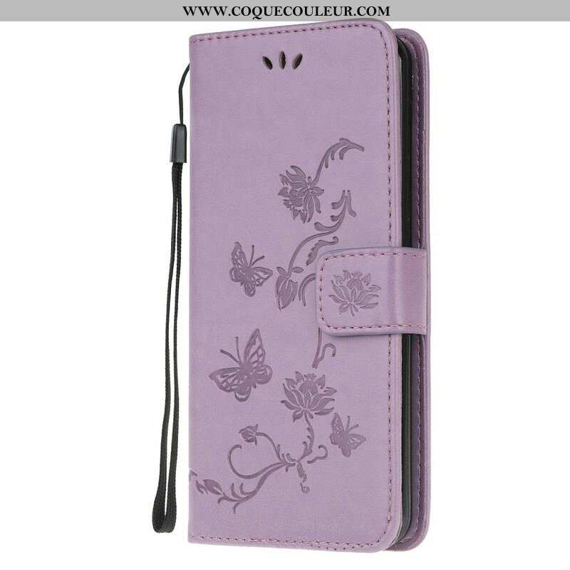 Housse Samsung Galaxy M21 Papillons Et Fleurs À Lanière