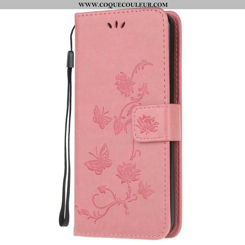 Housse Samsung Galaxy M21 Papillons Et Fleurs À Lanière