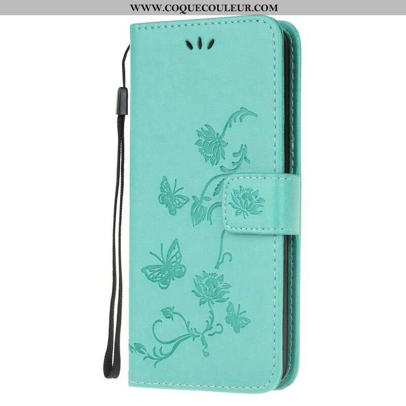 Housse Samsung Galaxy M21 Papillons Et Fleurs À Lanière