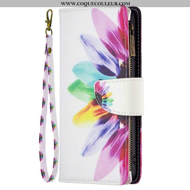 Housse Samsung Galaxy M23 5G Porte-Monnaie et Lanière Fleur