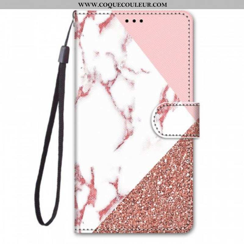 Housse Samsung Galaxy M23 5G Triangle en Marbre et Paillettes