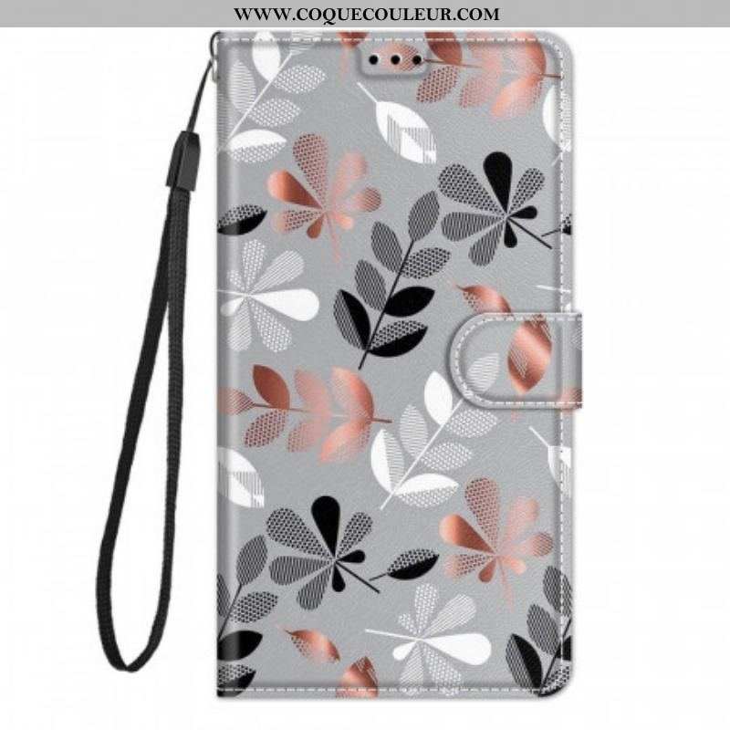 Housse Samsung Galaxy M23 5G Feuilles avec Lanière