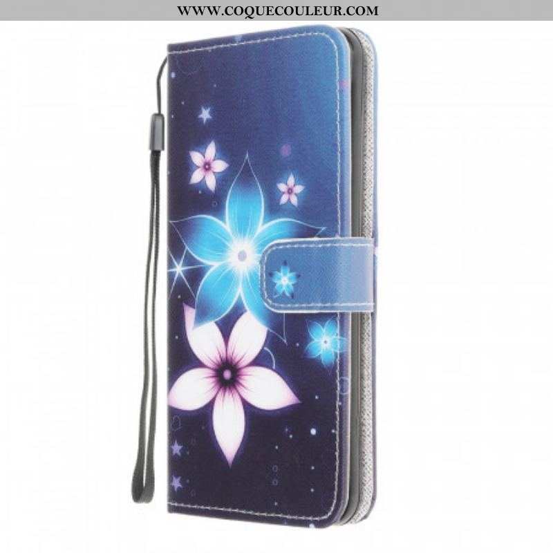 Housse Samsung Galaxy M32 Fleurs Lunaires à Lanière