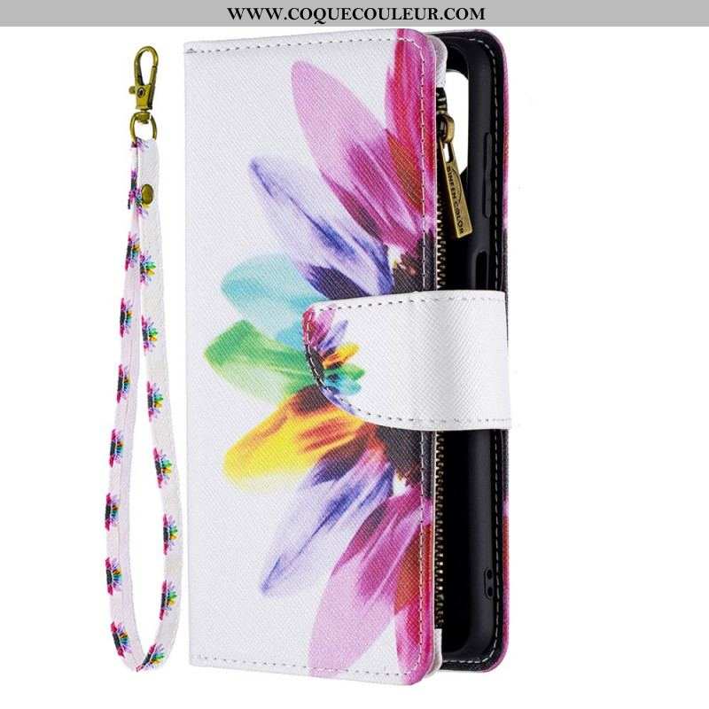 Housse Samsung Galaxy M32 Poche Zippée Fleur