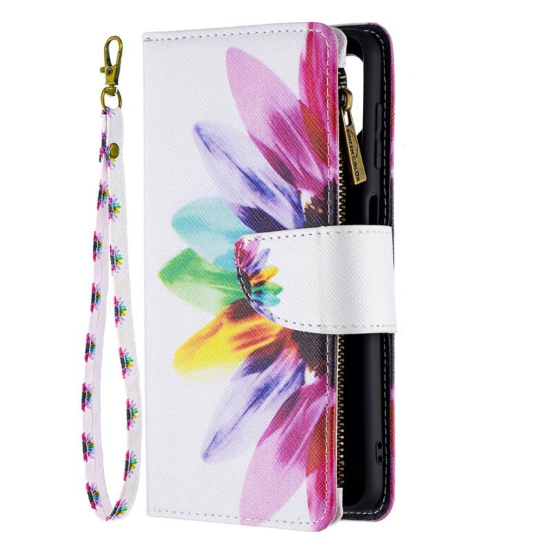 Housse Samsung Galaxy M32 Poche Zippée Fleur