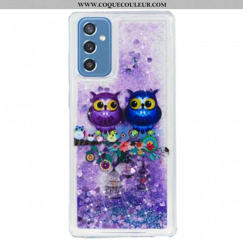 Coque Samsung Galaxy M52 5G Couple de Hiboux Violets