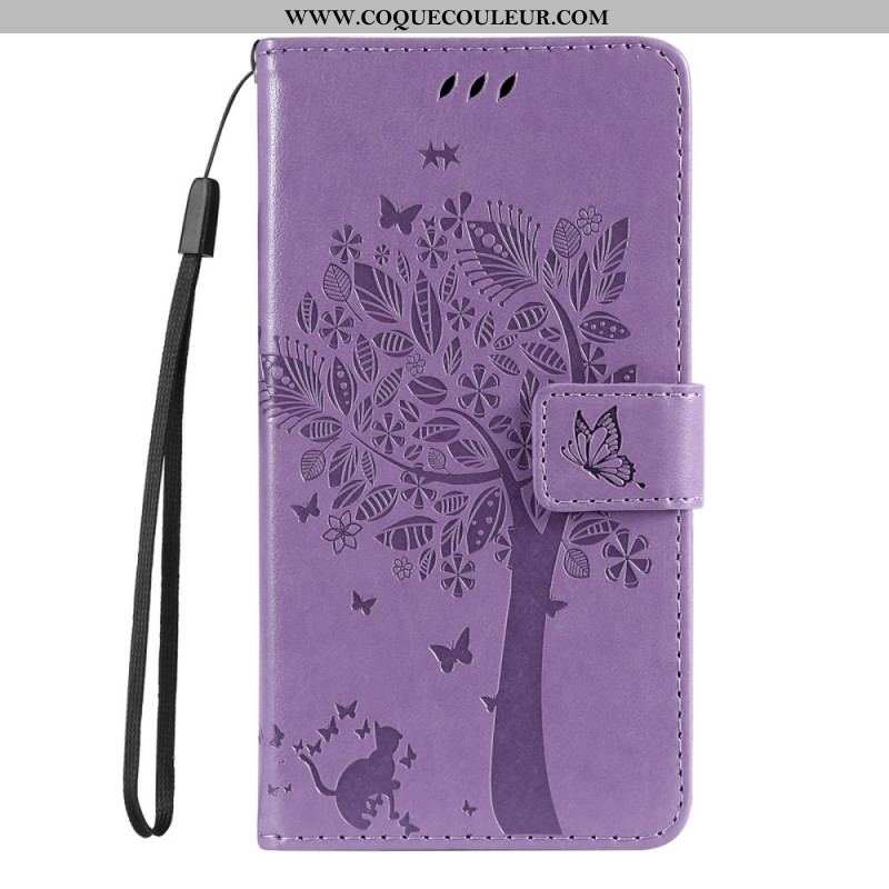 Housse Samsung Galaxy M52 5G Arbre Fleuri et Chat