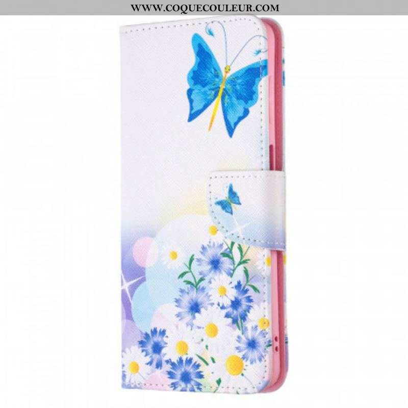 Housse Samsung Galaxy M52 5G Papillon et Fleurs