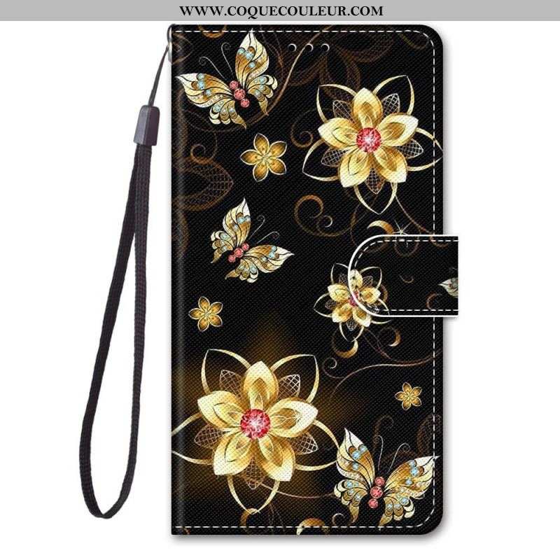 Housse Samsung Galaxy M53 5G Fleurs à Lanière