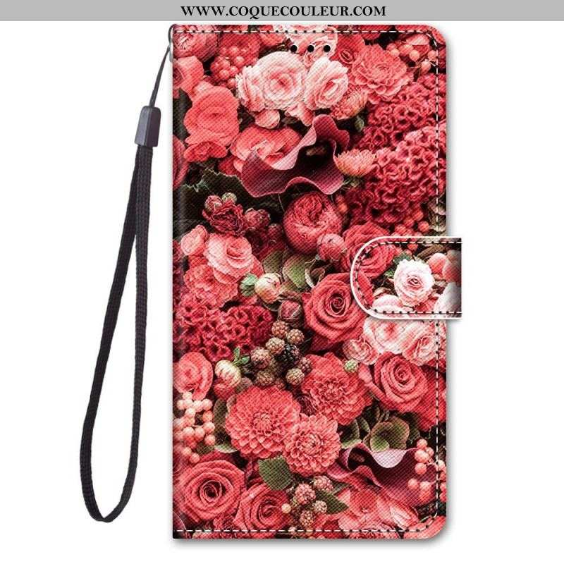 Housse Samsung Galaxy M53 5G Fleurs à Lanière