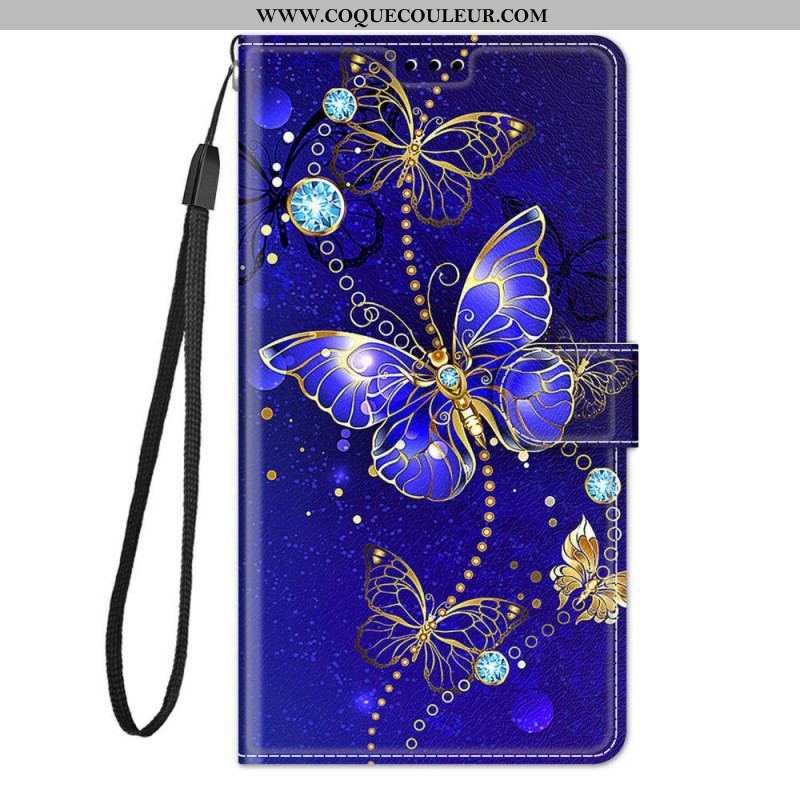 Housse Samsung Galaxy M53 5G Fan des Papillons à Lanière