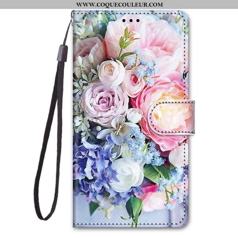 Housse Samsung Galaxy M53 5G Fleurs avec Lanière