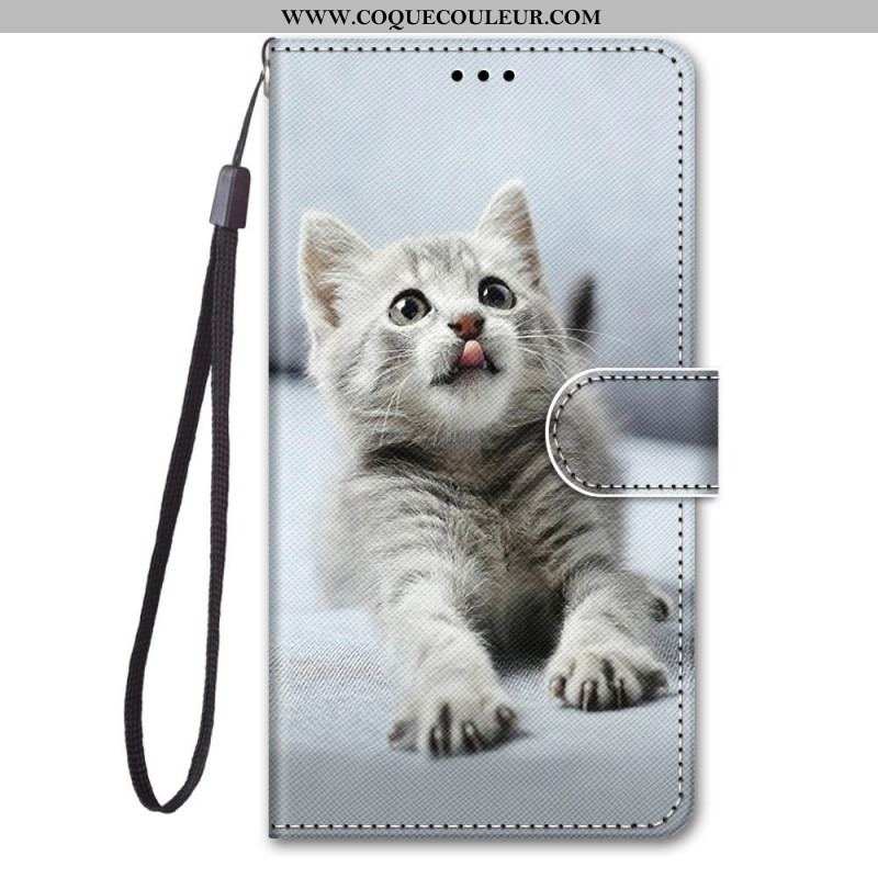 Housse Samsung Galaxy M53 5G Chaton Gris à Lanière