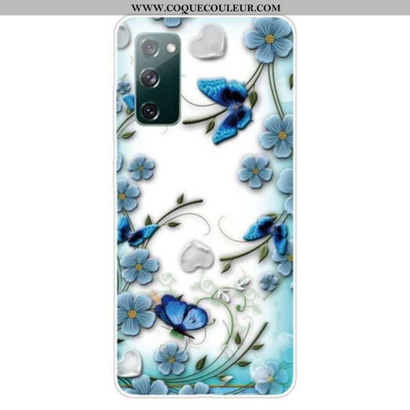 Coque Samsung Galaxy S20 FE Transparente Papillons et Fleurs Rétros