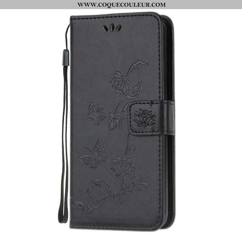 Housse Samsung Galaxy S20 FE Papillons et Fleurs à Lanière