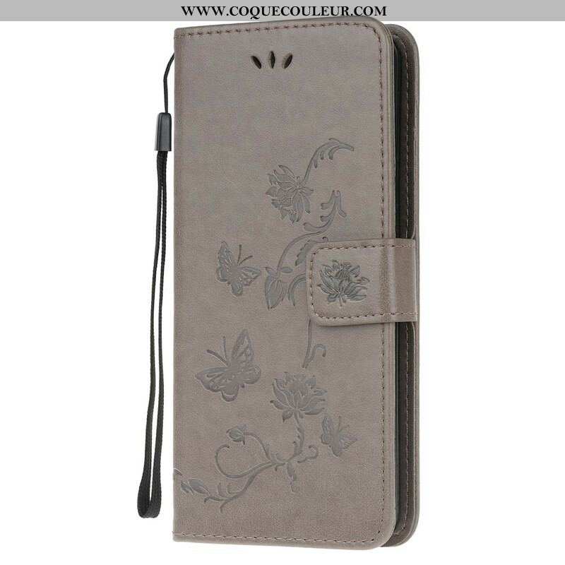 Housse Samsung Galaxy S20 FE Papillons et Fleurs à Lanière