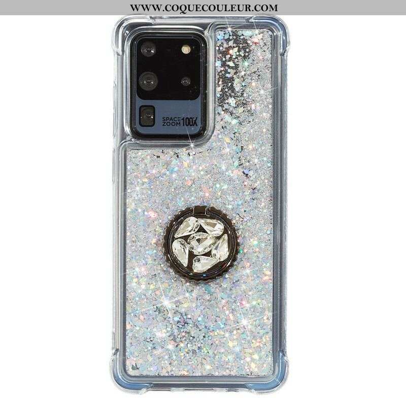 Coque Samsung Galaxy S20 Ultra Paillettes Anneau-Support