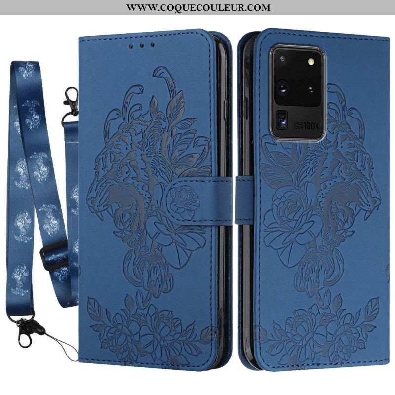 Housse Samsung Galaxy S20 Ultra Tigre Baroque à Lanière