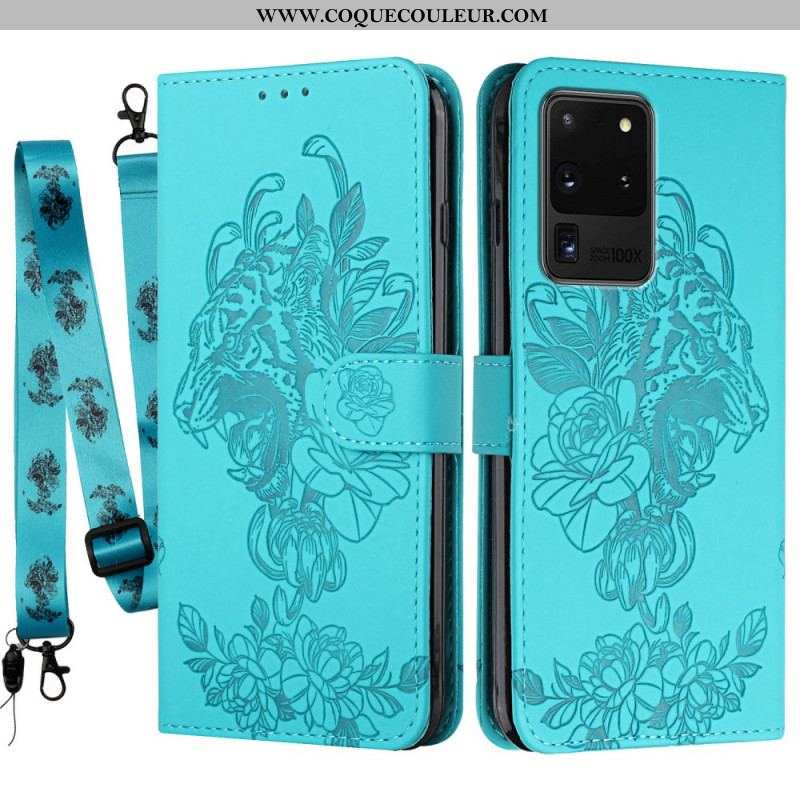 Housse Samsung Galaxy S20 Ultra Tigre Baroque à Lanière