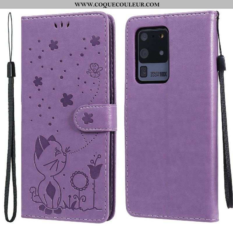 Housse Samsung Galaxy S20 Ultra Chat et Abeille à Lanière