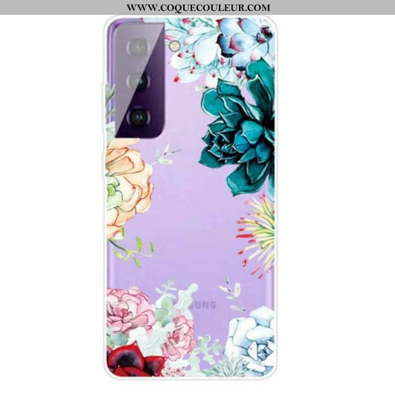 Coque Samsung Galaxy S21 5G Fleurs Aquarelle