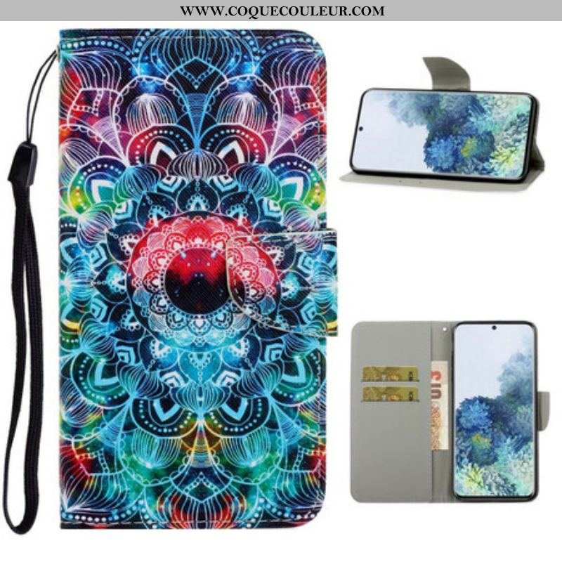 Housse Samsung Galaxy S21 5G Flashy Mandala à Lanière