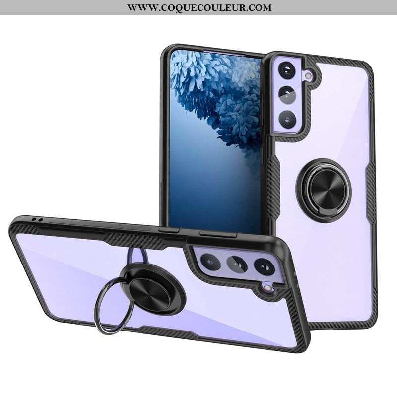Coque Samsung Galaxy S21 5G Fibre Carbone Anneau Métallique